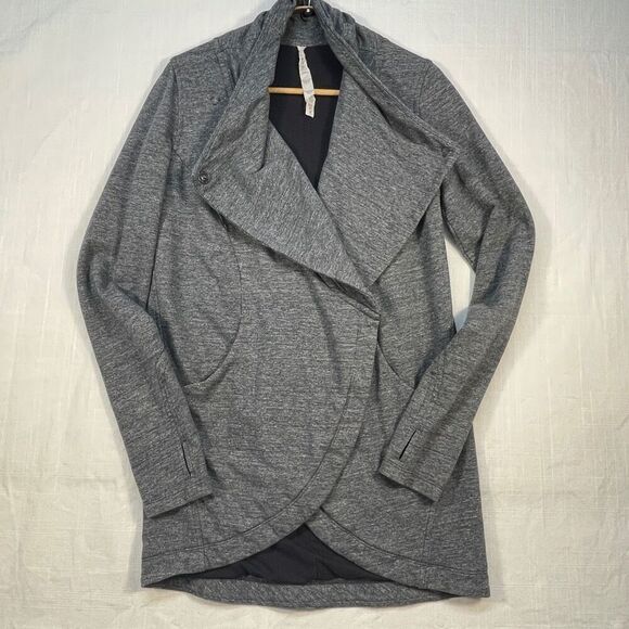 Lululemon Heathered Gray Long Sleeve Thats A Wrap Cardigan Sweater Jacket Size 6 - Picture 5 of 8